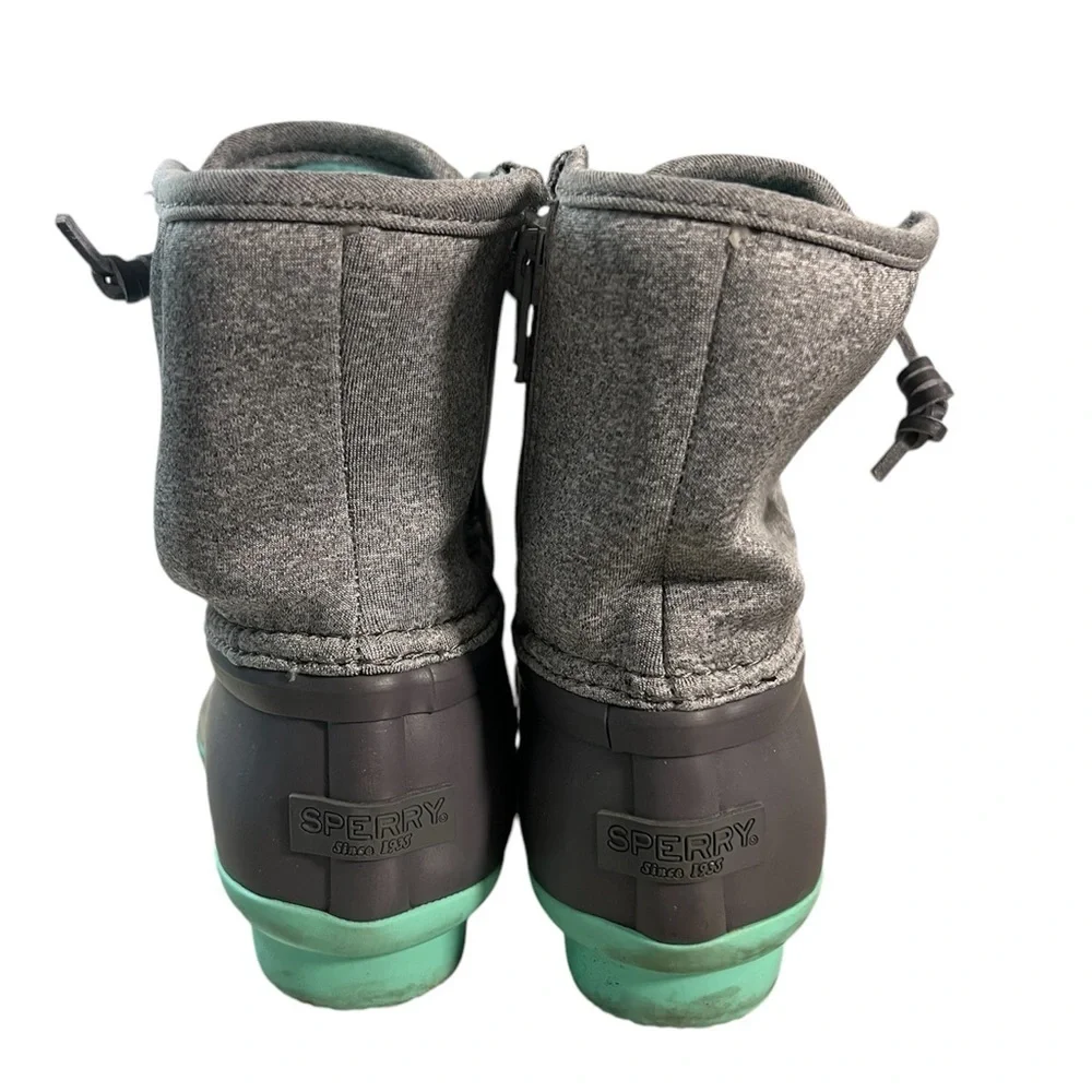 Sperry Saltwater Duck Boots Gray And Teal Green Size 4 Rain Snow Shoes